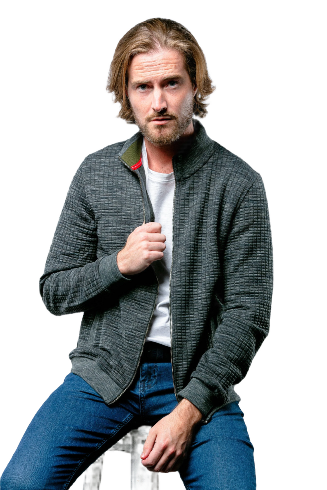 Full Zip Waffle Knit Cardigan Sweater in Green - 7 Downie St.®