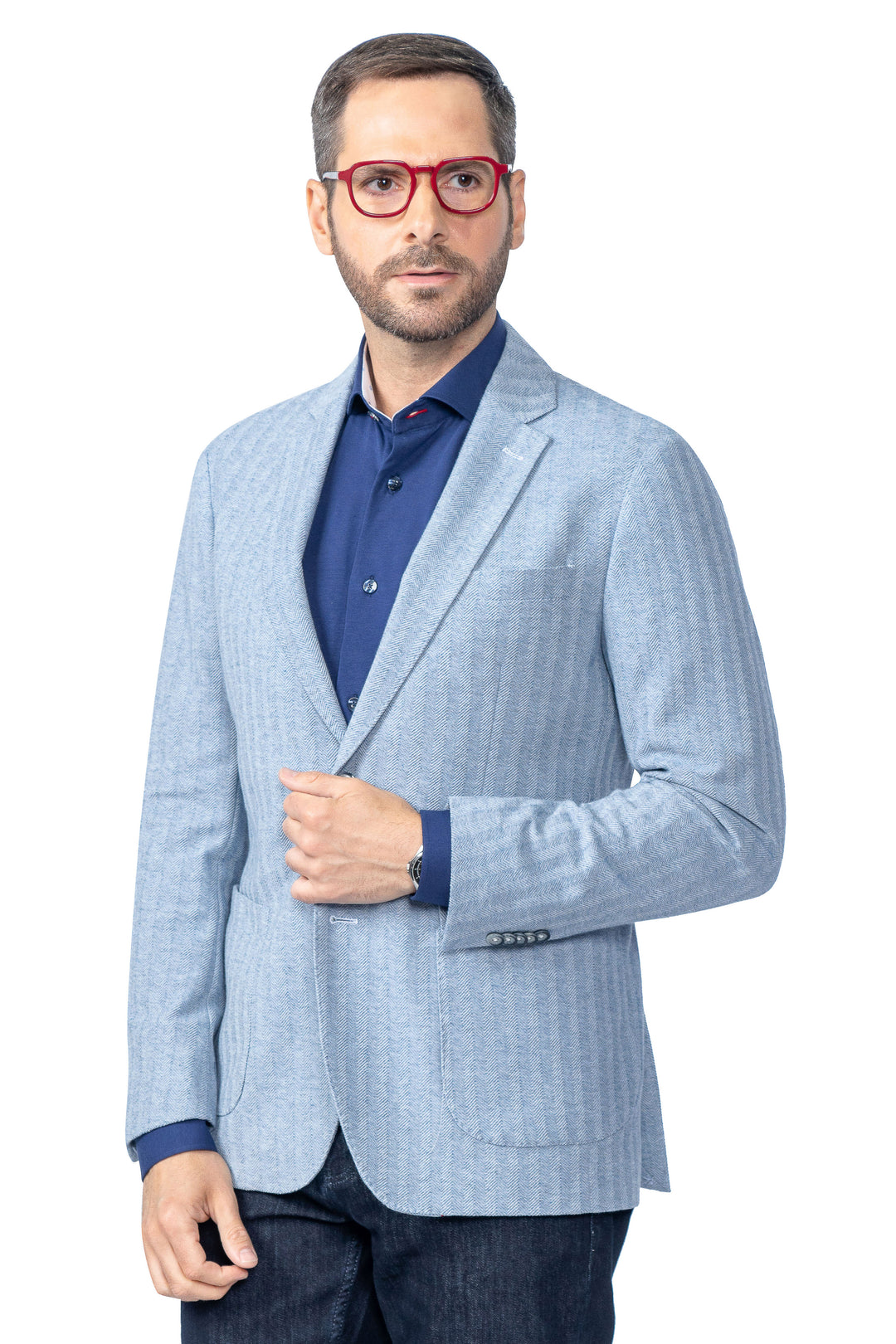 Laval Blue Herringbone Cotton Stretch Blazer - 7 Downie St.®