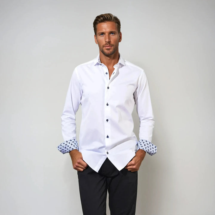 Solid White with Navy Button LS - 7 Downie St.®