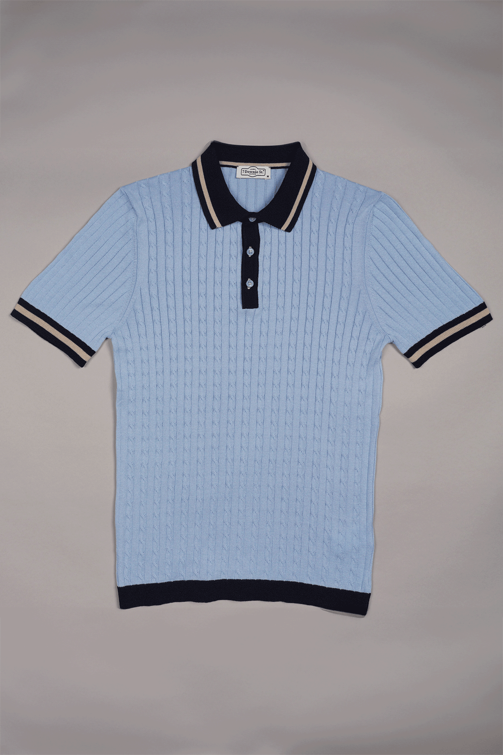 3 Button Cable Knit Polo in Light Blue - 7 Downie St.®