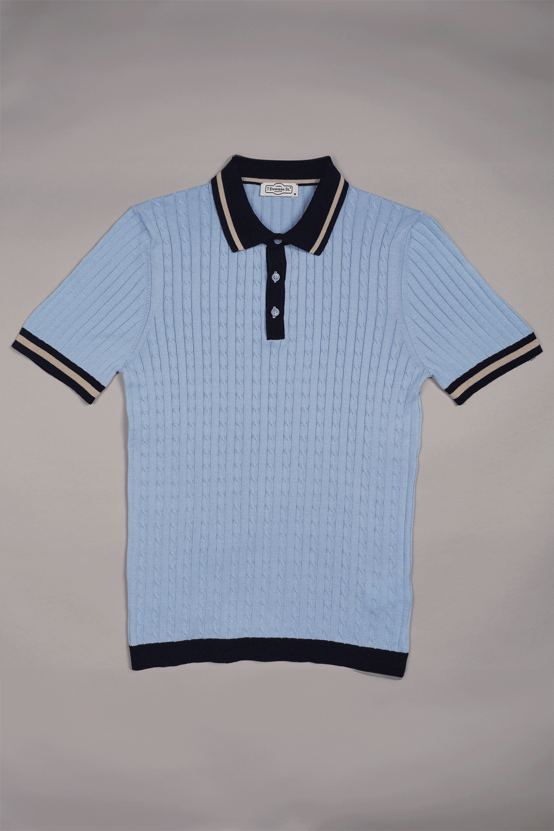3 Button Cable Knit Polo in Light Blue - 7 Downie St.®