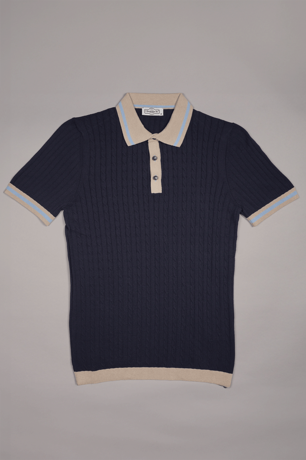 3 Button Cable Knit Polo in Navy - 7 Downie St.®