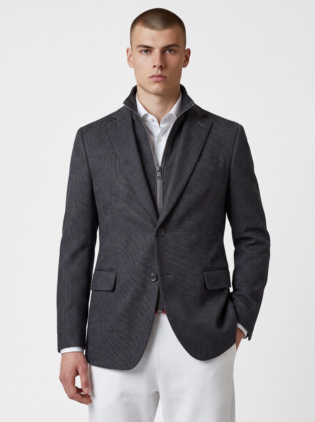BRANSON BLACK TWILL WOOL ANDCOTTON KNIT HYBRID SPORT COAT