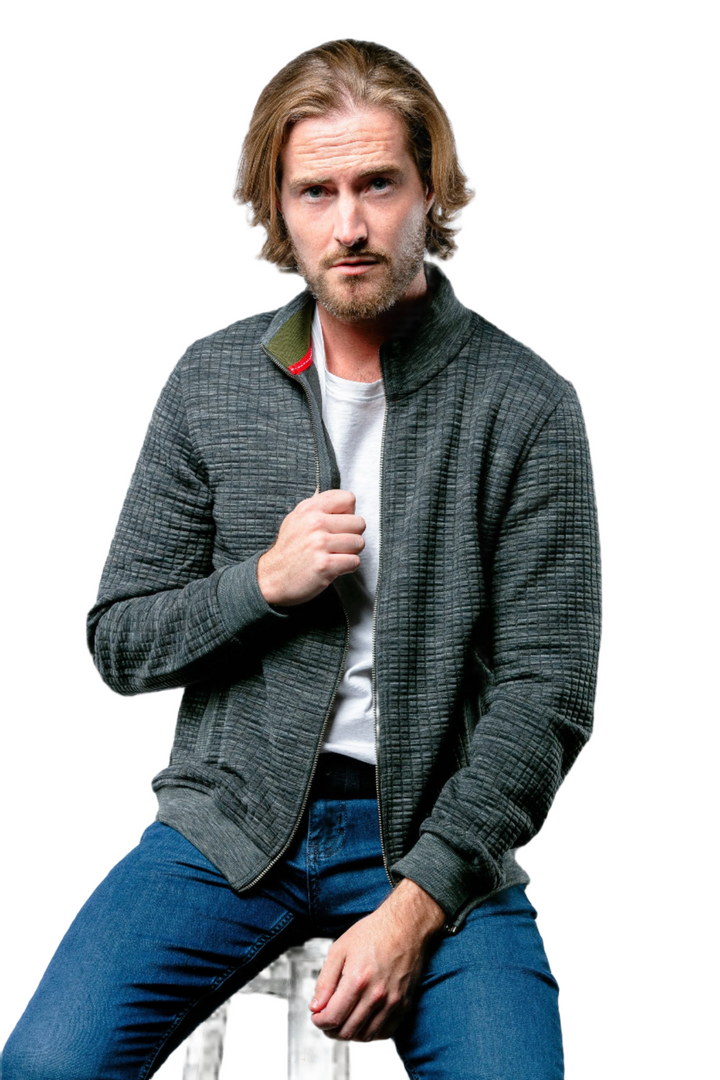 Full Zip Waffle Knit Cardigan Sweater in Green