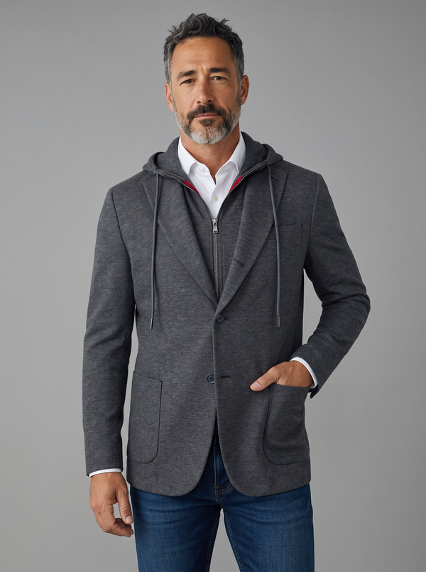 CARLISLE CHARCOAL HYBRID WOOL AND COTTON KNIT SPORT COAT