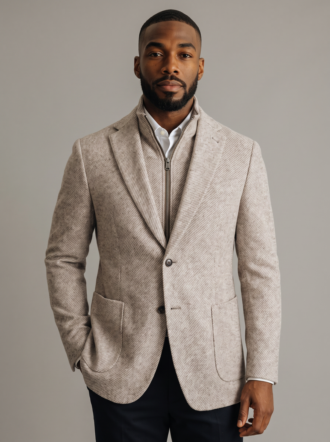 CLAREMONT BEIGE KNIT TWILL WOOL BLEND HYBRID SPORT COAT