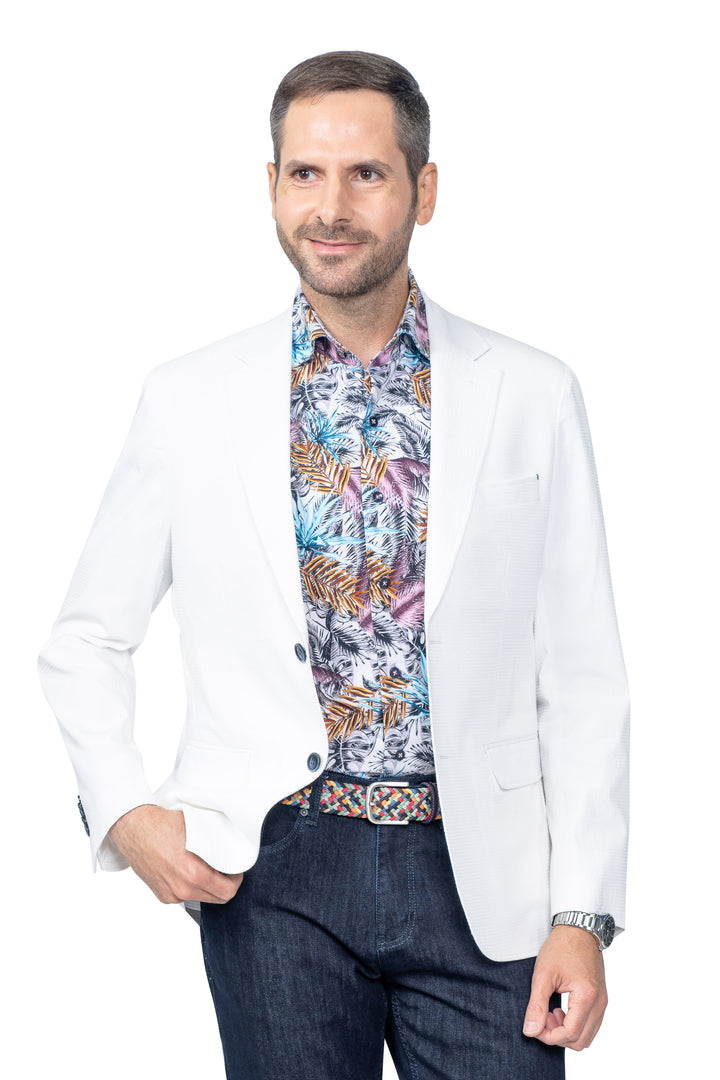 Canal White Stretch Seersucker Blazer