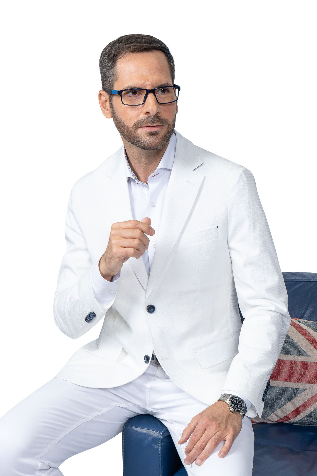 Canal White Stretch Seersucker Blazer