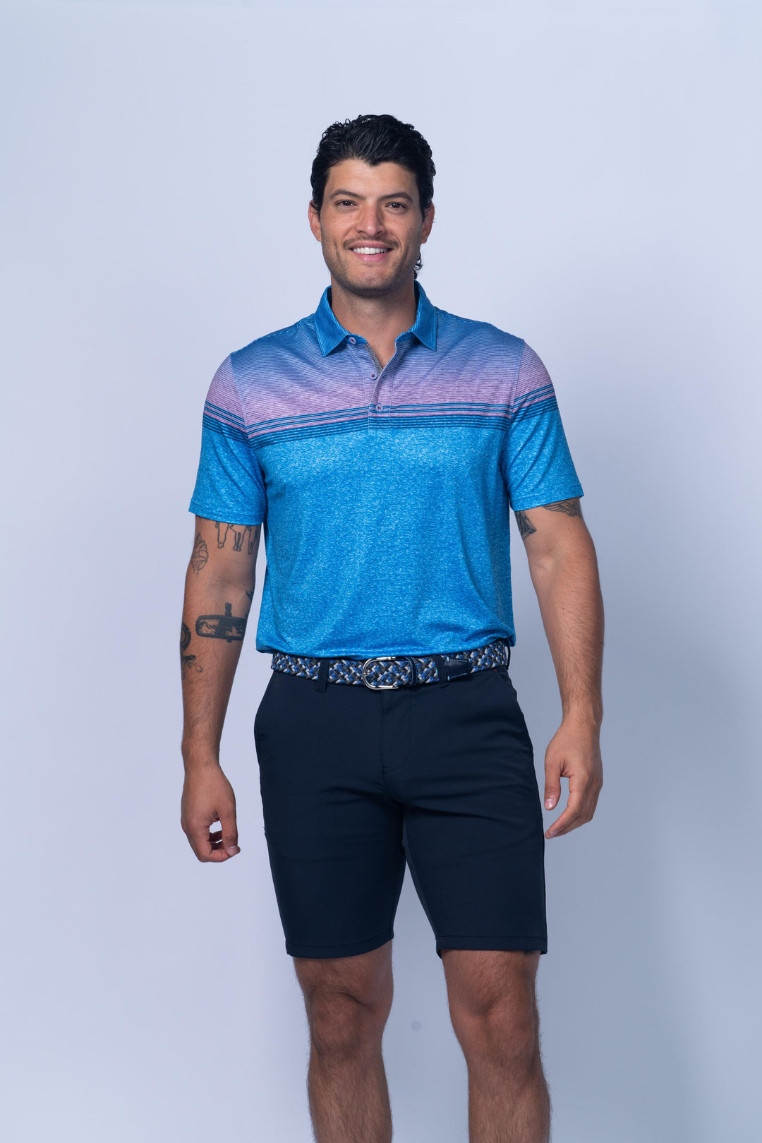 Dakota Striped Ultraflex Polo in Teal