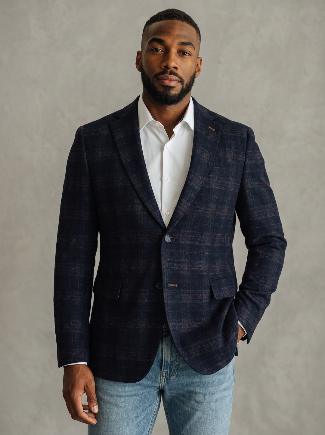 DUSTY BLUE AND COPPER COTTON KNIT SPORT COAT