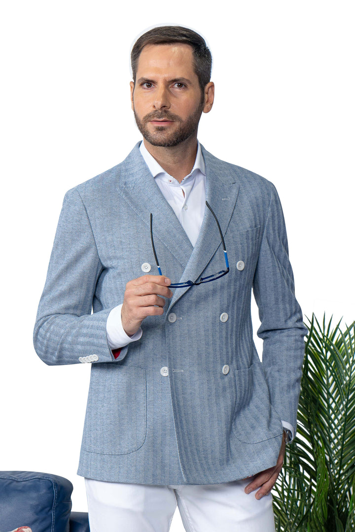 Dorval Blue Double Breasted Cotton Stretch Blazer