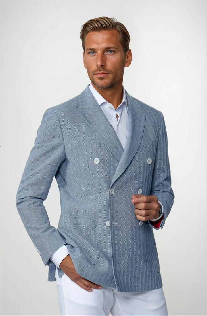 Dorval Blue Double Breasted Cotton Stretch Blazer