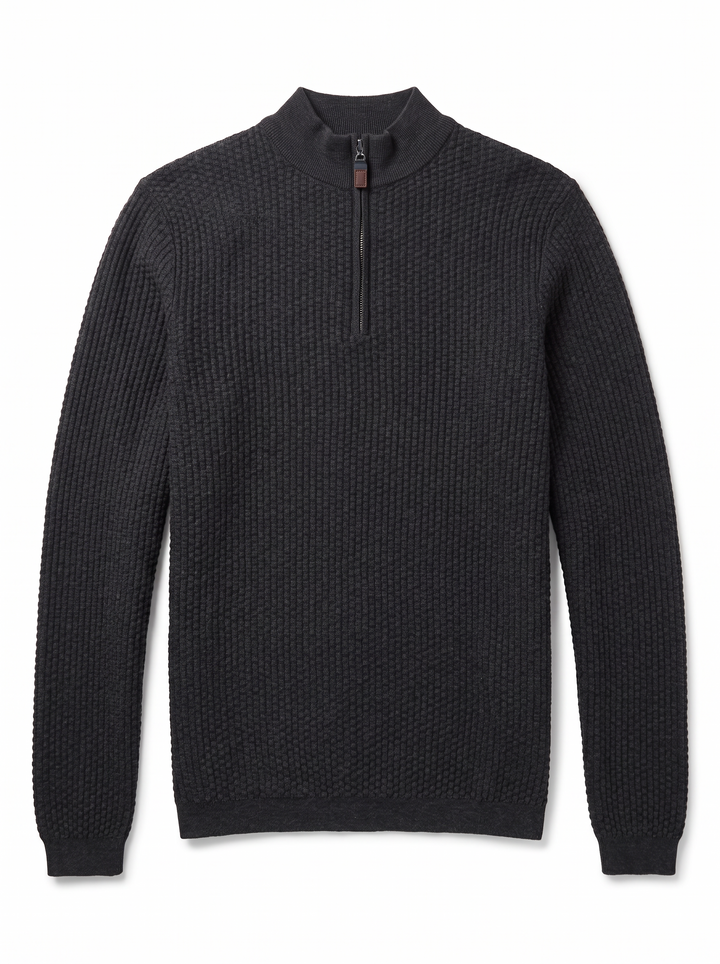 Dolomite 1/4 Zip Waffle Knit 16 Gauge Fine Cotton in Black Marl