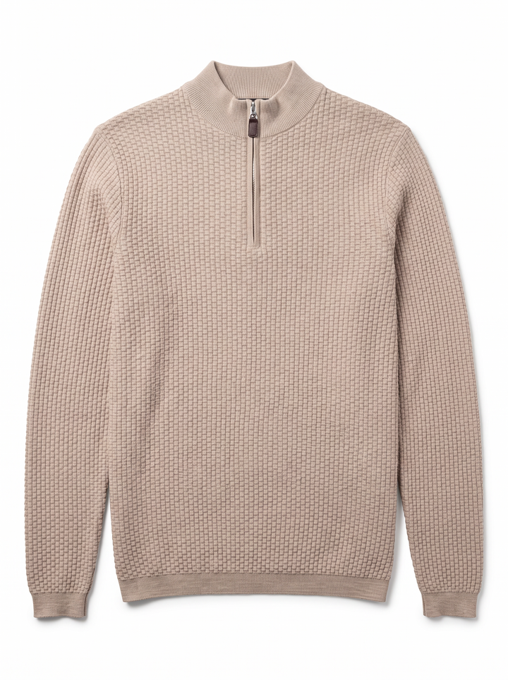Dolomite 1/4 Zip Waffle Knit 16 Gauge Fine Cotton in Mocha