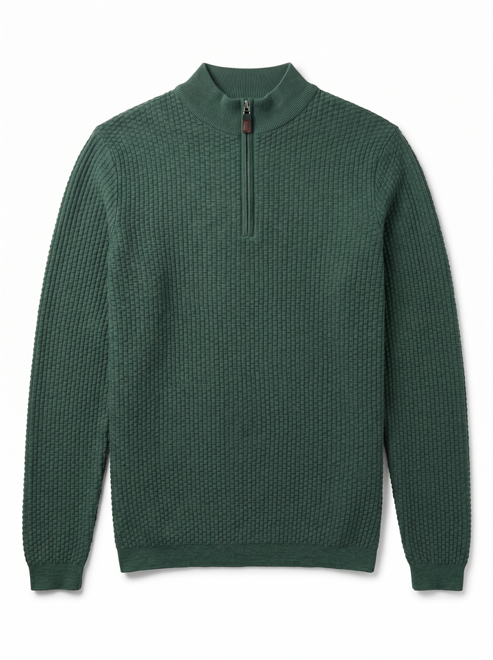 Dolomite 1/4 Zip Waffle Knit 16 Gauge Fine Cotton in Moss