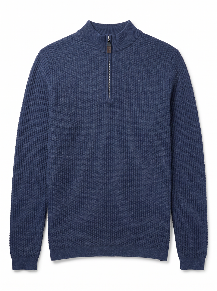 Dolomite 1/4 Zip Waffle Knit 16 Gauge Fine Cotton in Navy Marl