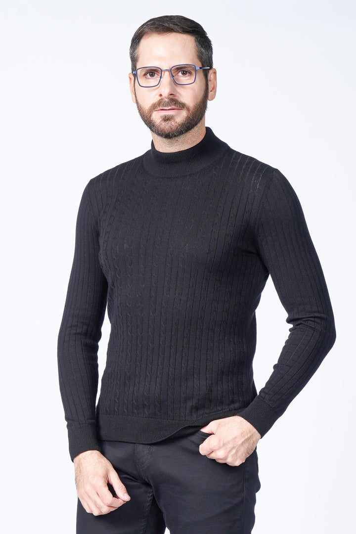 Fine Gauge Cable Knit Mockneck Sweater