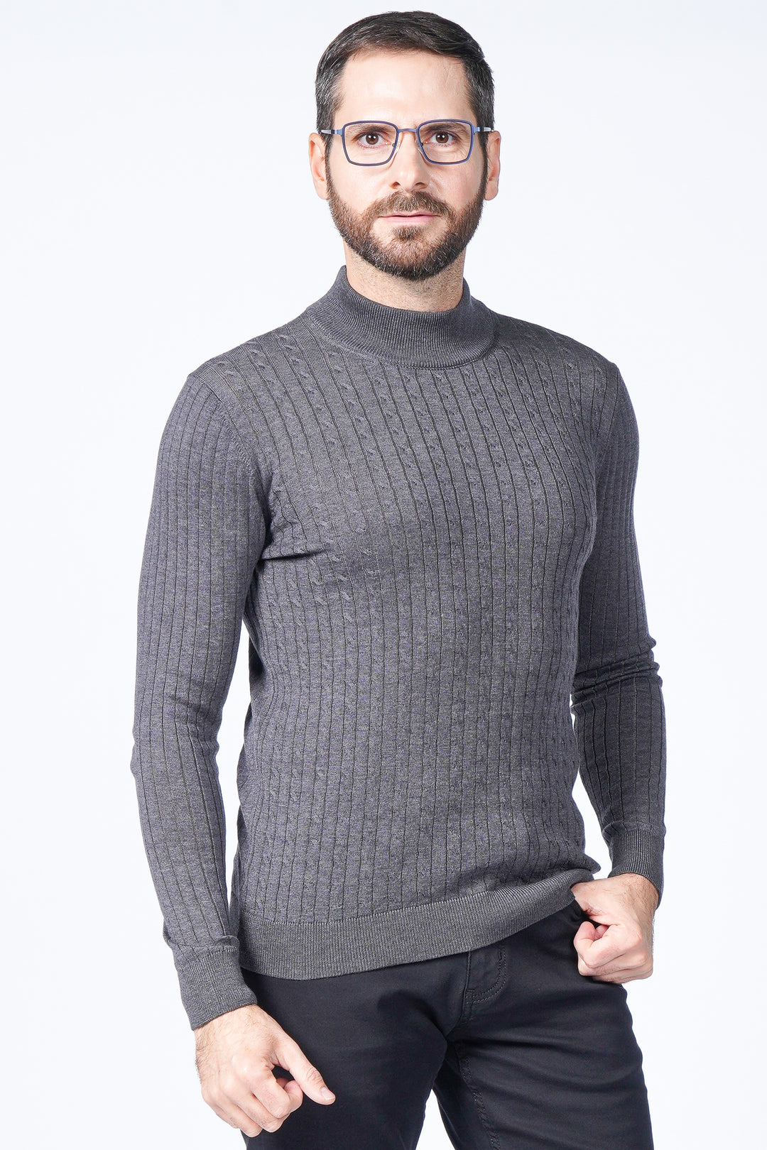 Fine Gauge Cable Knit Mockneck Sweater