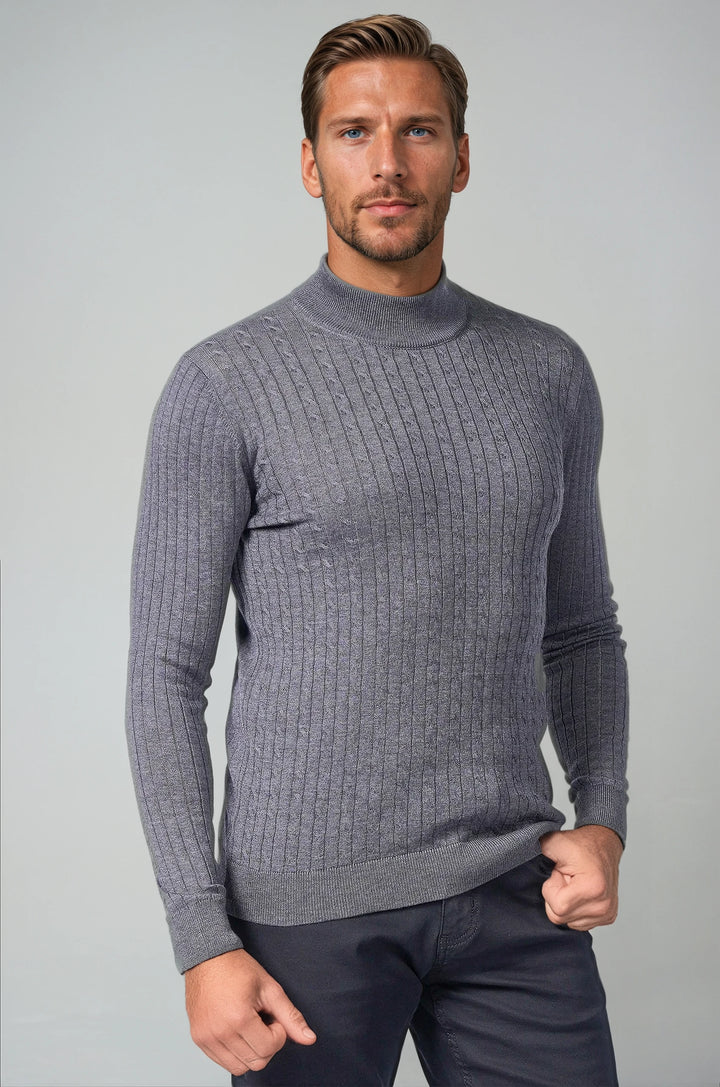 Fine Gauge Cable Knit Mockneck Sweater