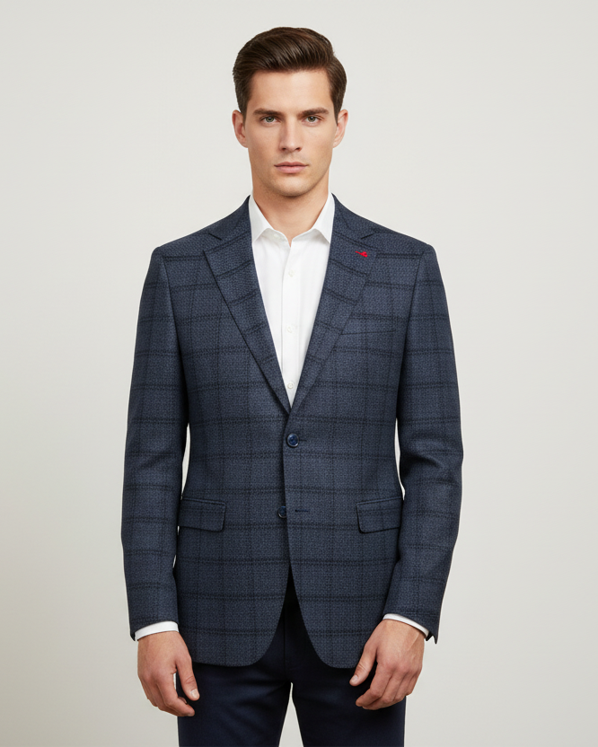 Huron Navy Windowpane Stretch Woven Sport Coat