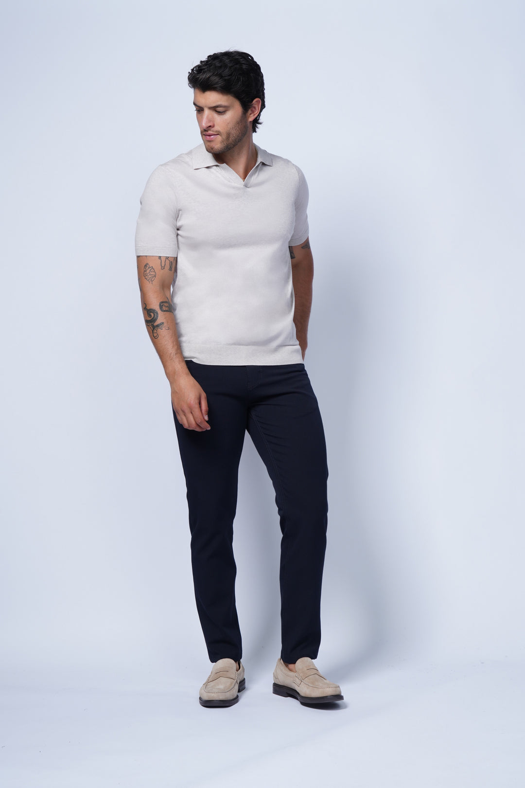 Verona Johnny Collar Polo in Beige