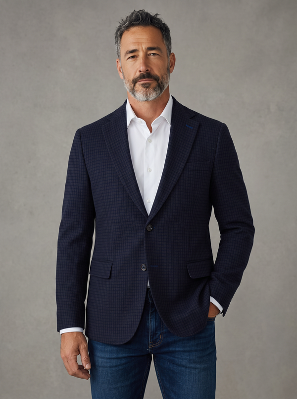 KINGSTON BLUE MICROCHECK COTTON KNIT SPORT COAT