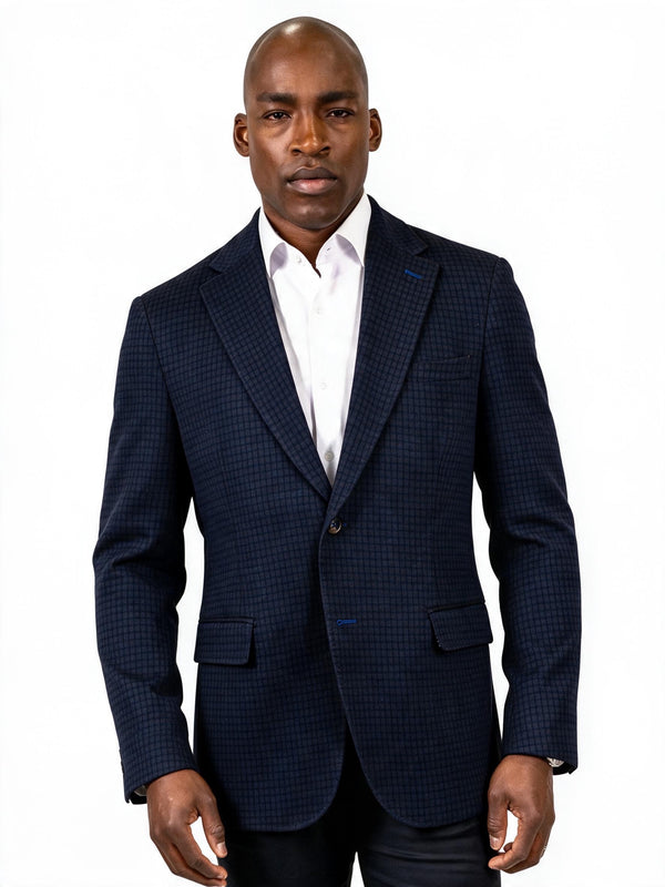Kingston Blue Microcheck Cotton Knit Sport Coat