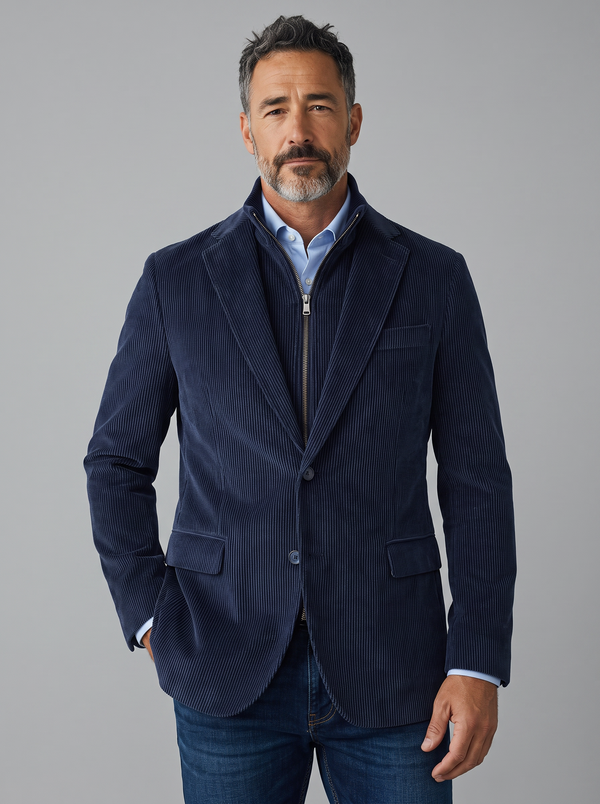 LORENZO NAVY STRETCH CORDUROY HYBRID SPORT COAT
