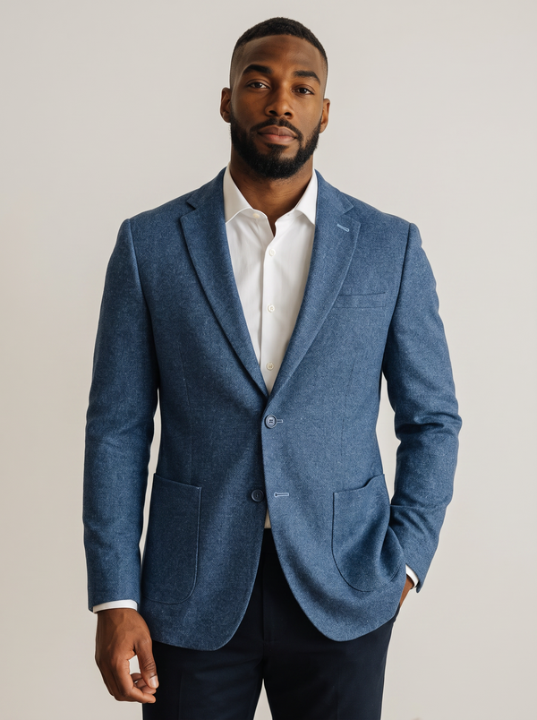 LUDLOW BLUE DONEGAL PRINT COTTON KNIT SPORT COAT