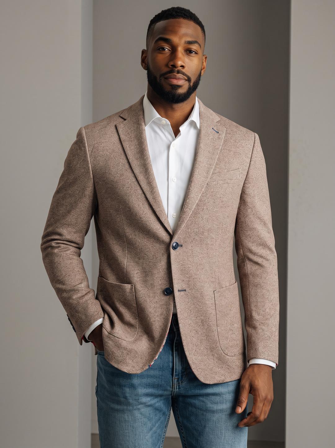 LUDLOW BROWN DONEGAL PRINT COTTON KNIT SPORT COAT