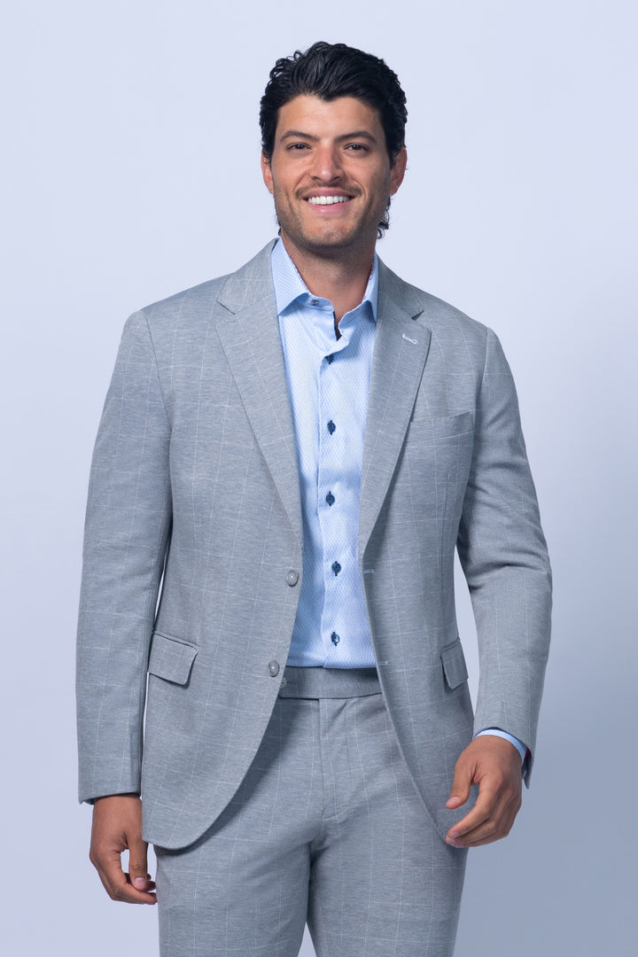 Milton Grey Check Knit Stretch Blazer