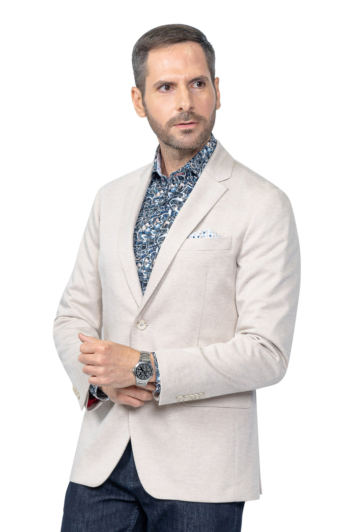 Melbourne Beige Herringbone Stretch Blazer