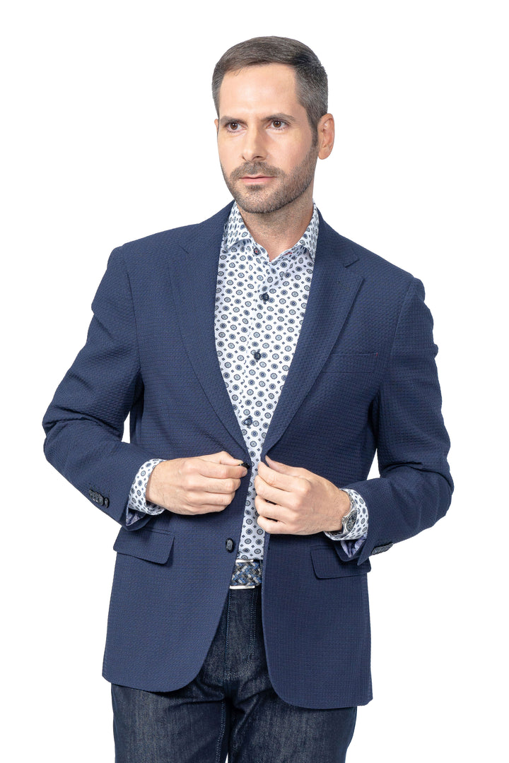 Milano Navy Waffle Weave Stretch Blazer