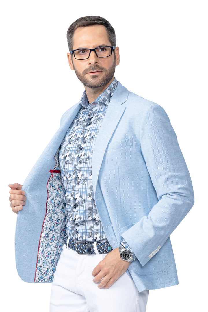 Montclair Light Blue Herringbone Cotton Stretch Blazer