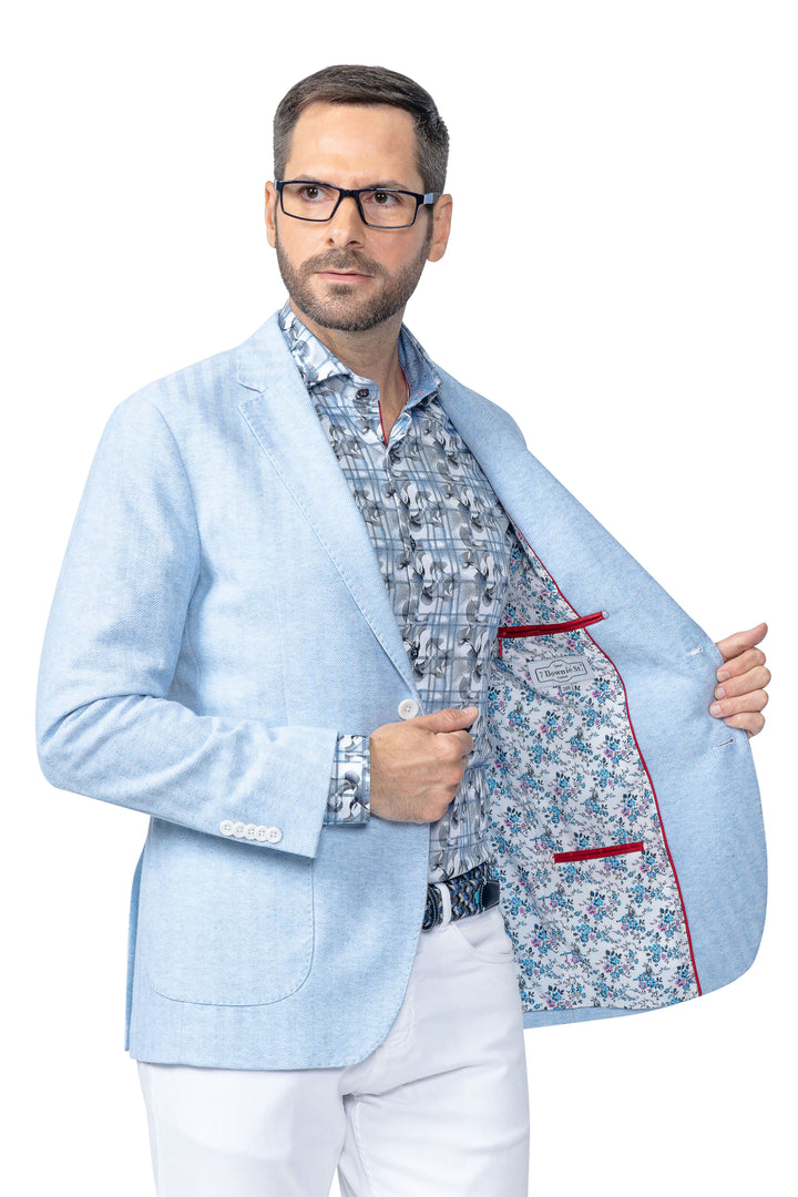 Montclair Light Blue Herringbone Cotton Stretch Blazer