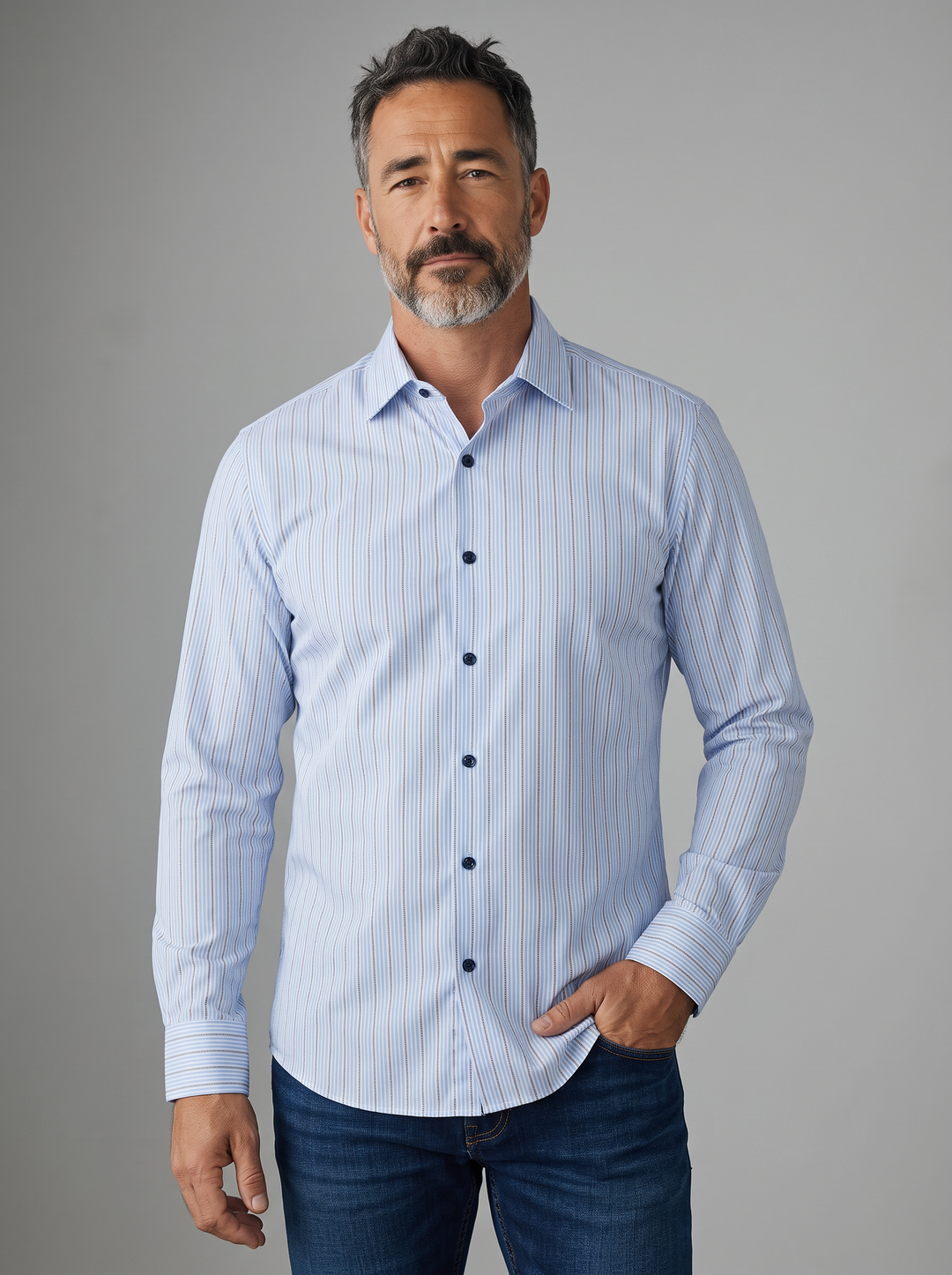 NYL-16 - STRIPED ULTRASTRETCH NYLON SHIRT - BLUE