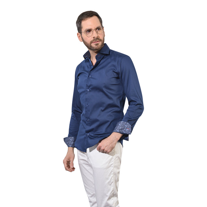 Solid Navy Sport Shirt Long Sleeve