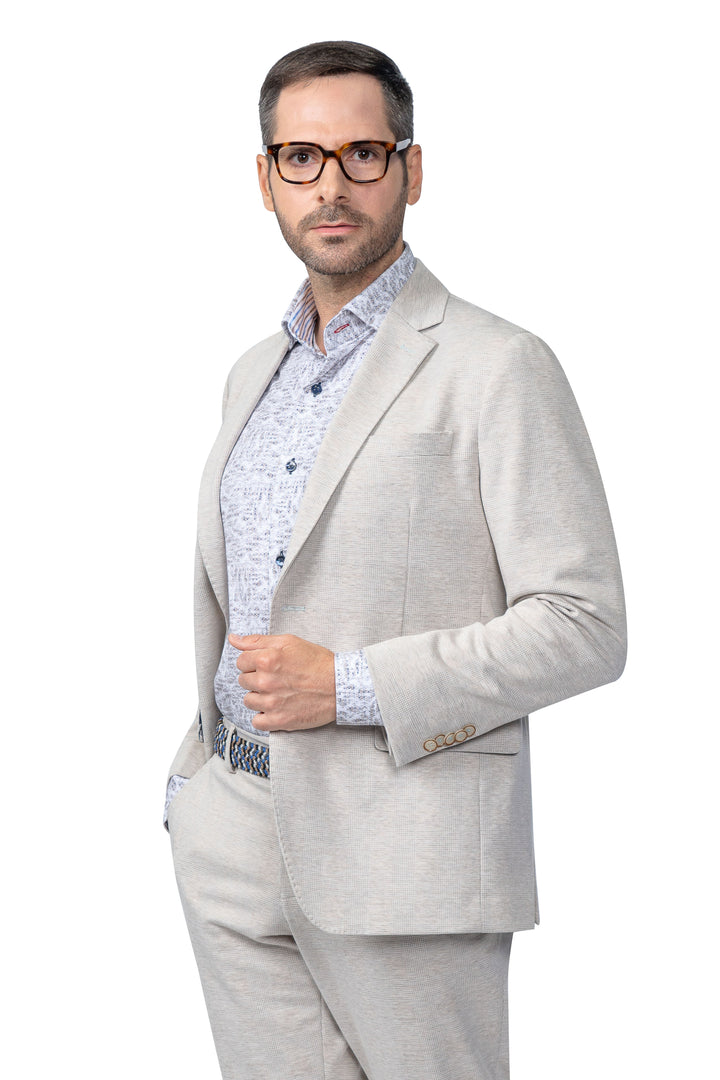 Norfolk Beige Plaid Stretch Blazer