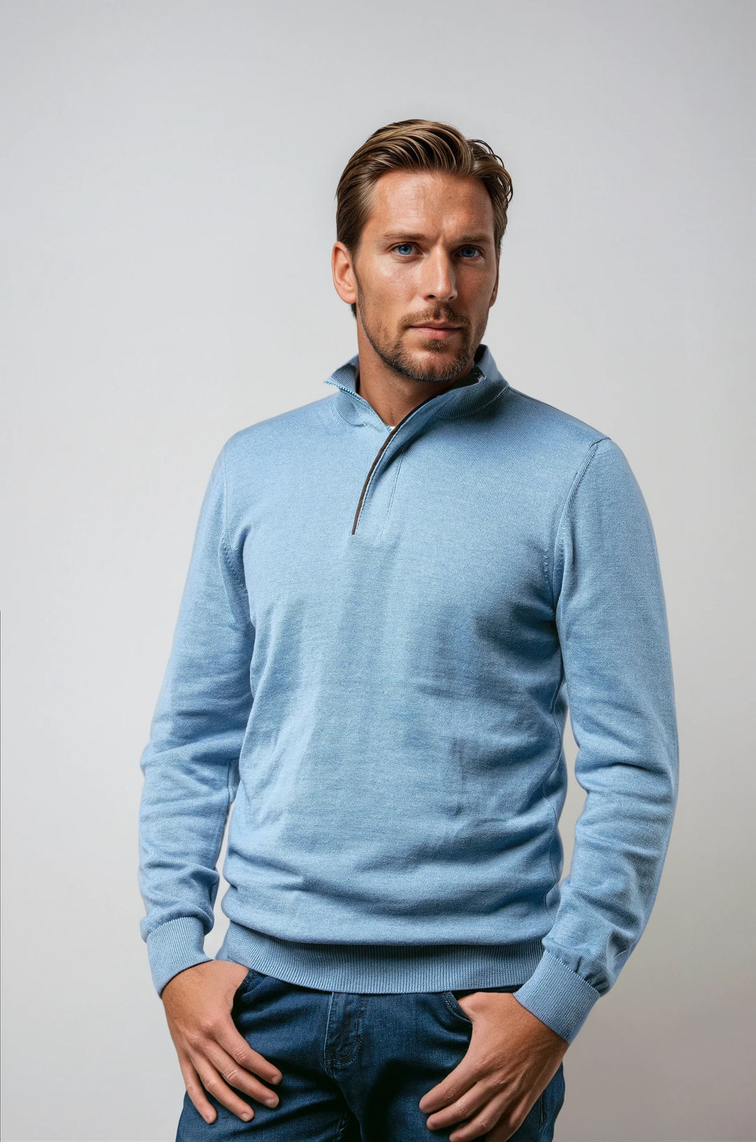 Oslo 1/4 Zip Light Blue - 7 Downie St.®