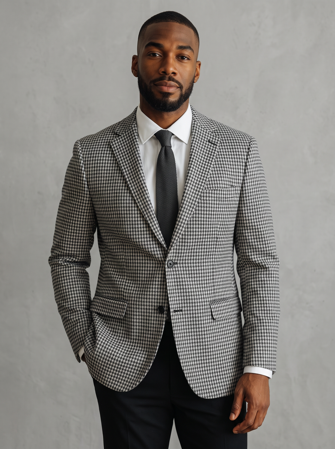 PORTO GREY HOUNDSTOOTH KNIT SPORT COAT