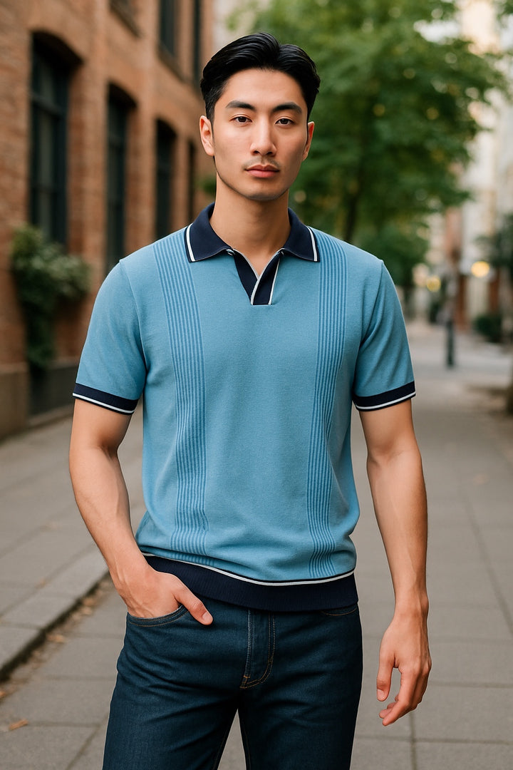 Johnny Collar Polo in Light Blue