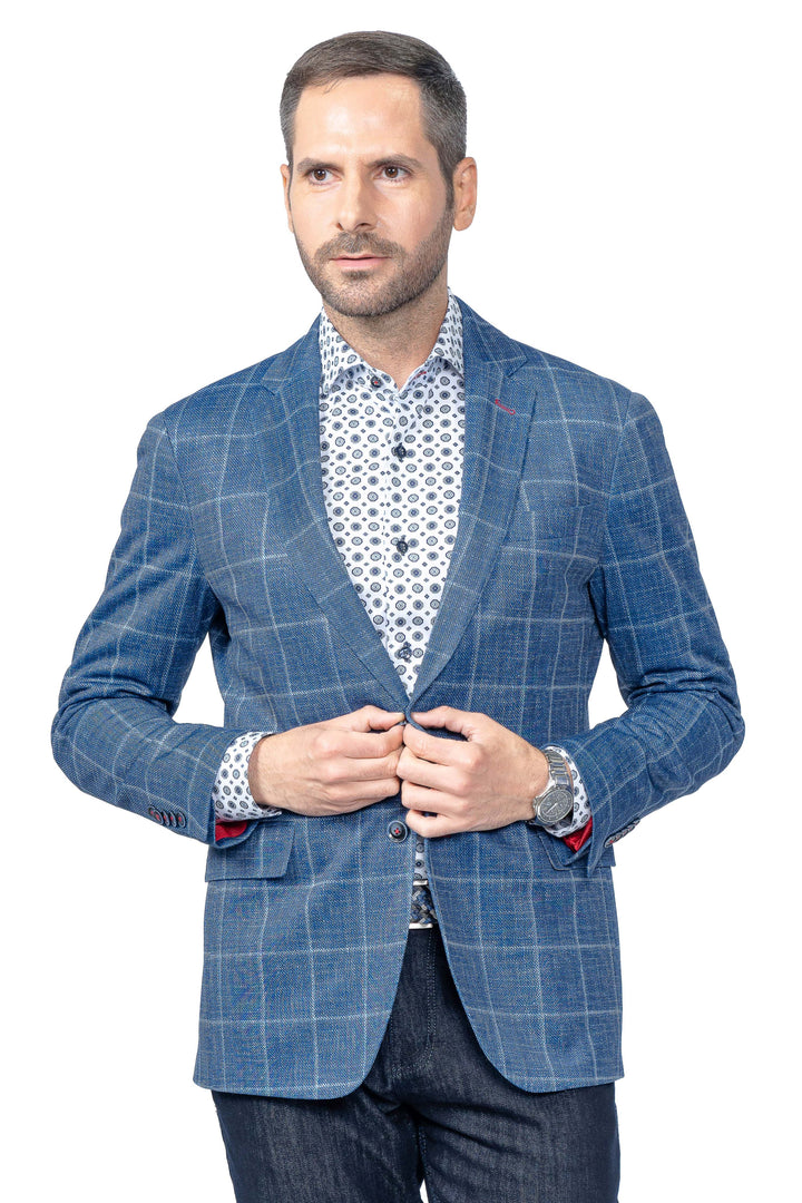 Portland Blue Windowpane Stretch Blazer