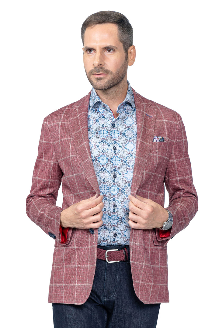 Portland Red Windowpane Stretch Blazer