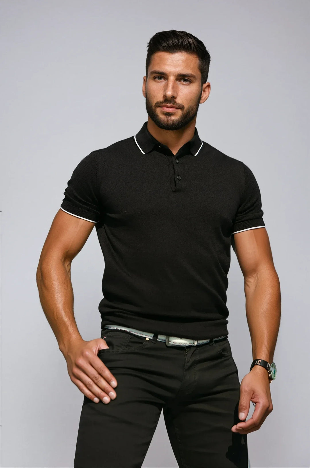 Prague 3 Button Polo Black