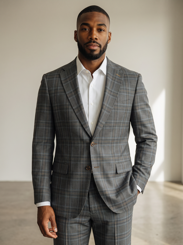 CATANIA GREEN GREEN 100'S WOOL NATURAL STRETCH GLEN PLAID