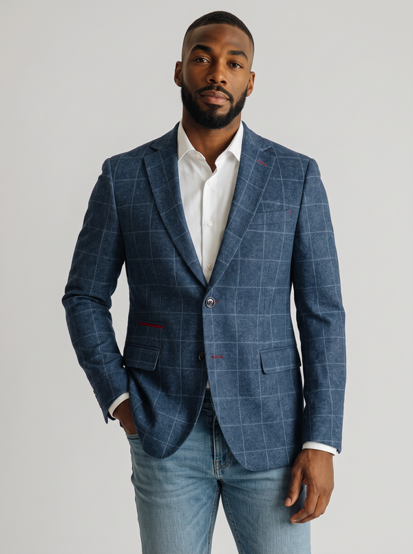 SHERWOOD NAVY WINDOWPANECOTTON KNIT SPORT COAT