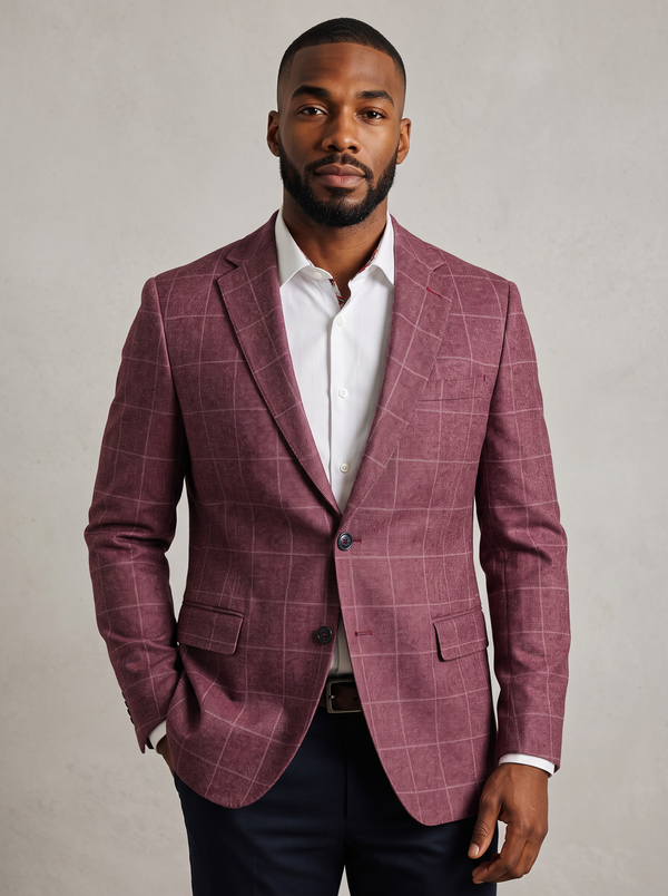 SHERWOOD RED WINDOWPANE COTTON KNIT SPORT COAT