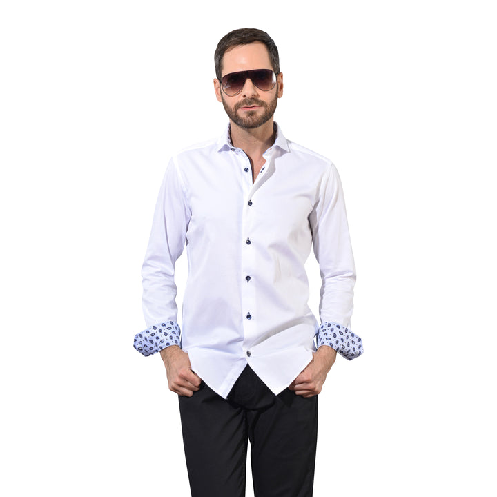 Solid White with Navy Button LS - 7 Downie St.®