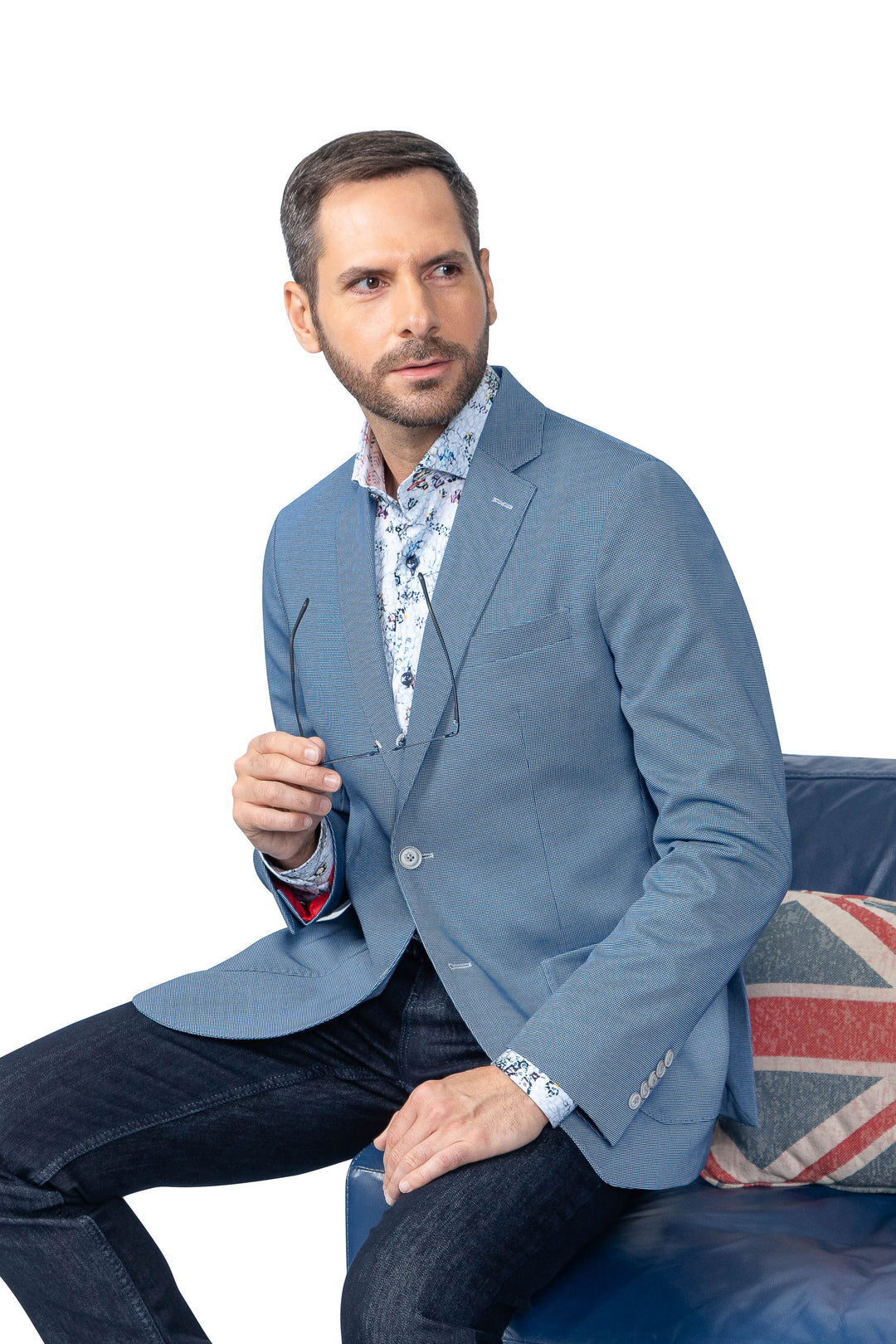 Yale Blue Houndstooth Stretch Blazer