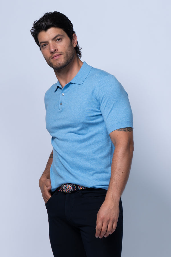 Bergamo 3 Button Fine Cotton Polo in Blue